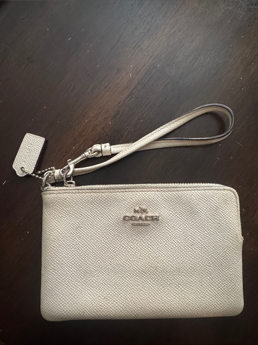 Coach Metallic Silver Wristlet with Detachable Strap